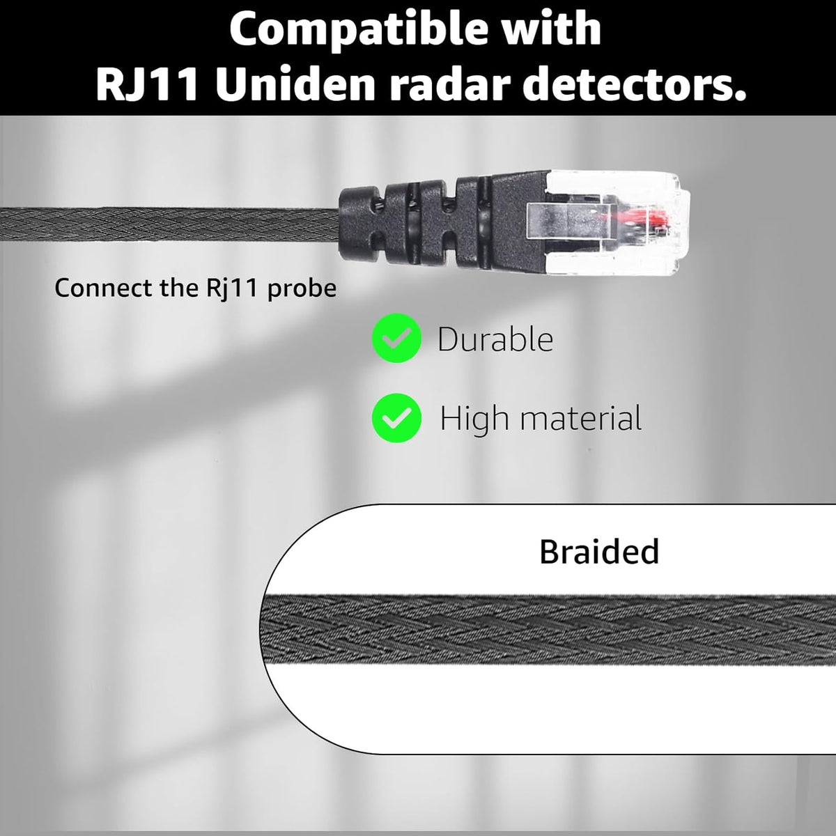 3PCS RJ11 Replacement Mirror Wire Power Cord for Uniden Radar Detectors,Fits R4 R3 R1 R7 R8 Model(3005201U)