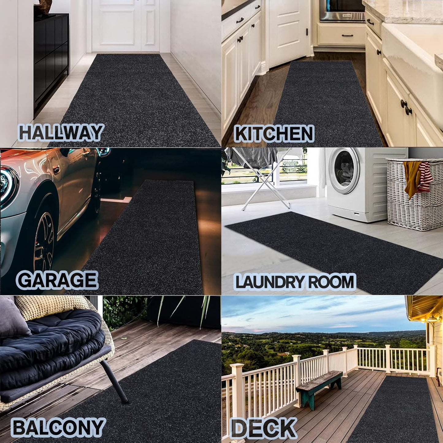 Custom Size Backed Non-Slip Area Rugs Runner, Easy Clean, Waterproof Runner Rugs for Hallway Entryway, Kitchen, Laundry, 4FT x 60FT, Black