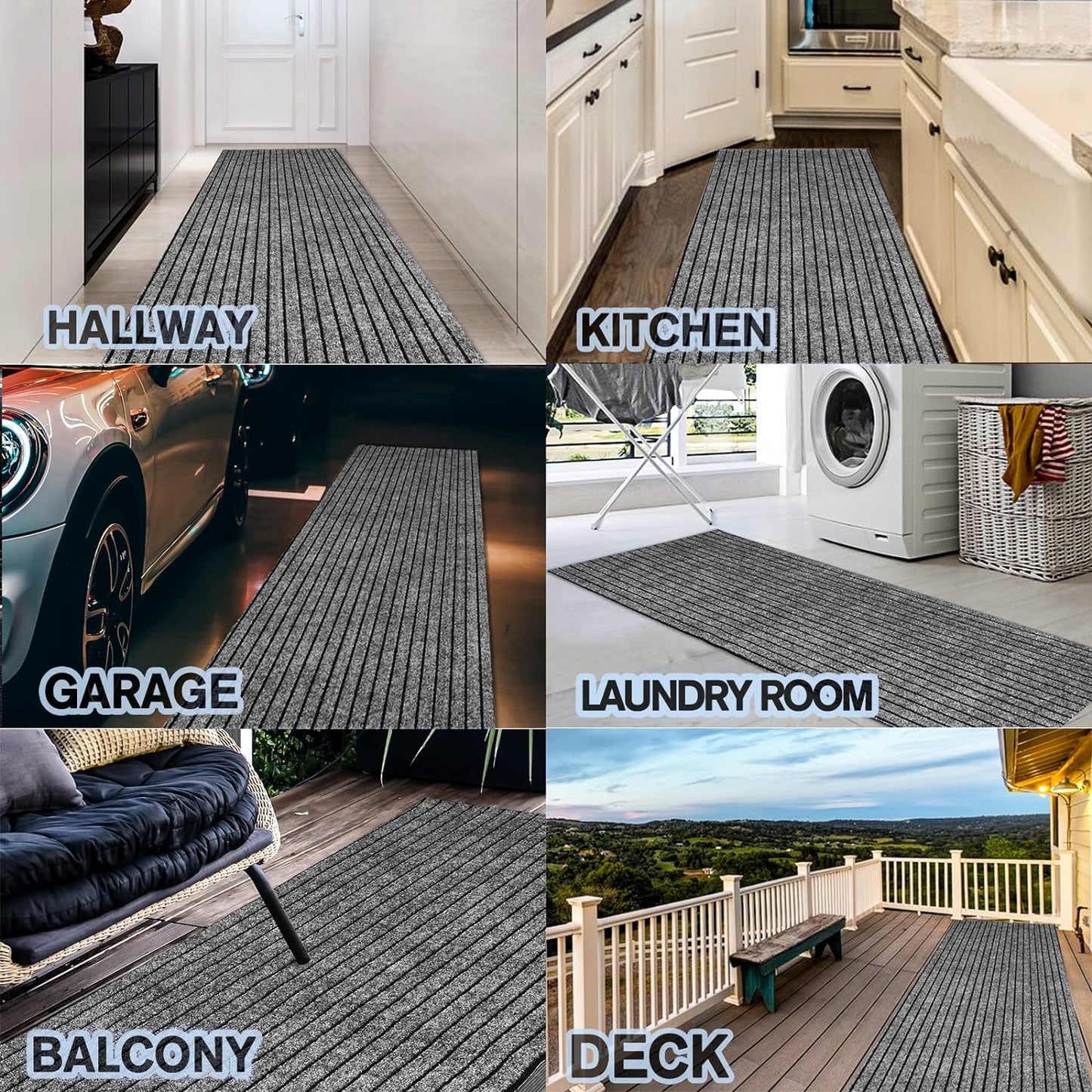 Custom Size Backed Non-Slip Area Rugs Runner, Easy Clean, Waterproof Runner Rugs for Hallway Entryway, Kitchen, Laundry, 2FT x 21FT, Gray Stripe