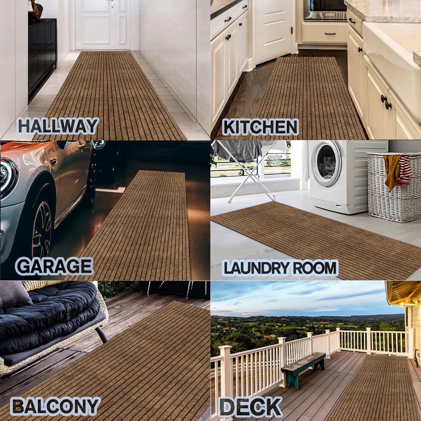 Custom Size Backed Non-Slip Area Rugs Runner, Easy Clean, Waterproof Runner Rugs for Hallway Entryway, Kitchen, Laundry, 3FT x 5FT, Brown Stripe