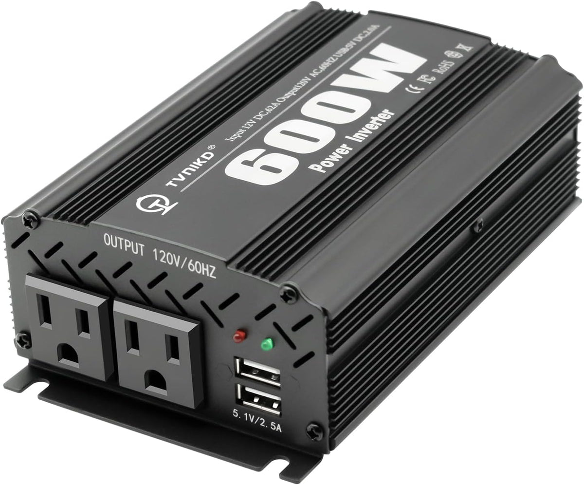 600W Power Inverter DC 12V to AC(2 Outlets) 110V Car Charger Plug Inverter Adapter Converter with 4.2A Dual USB Charging Ports for RV Camping Travel