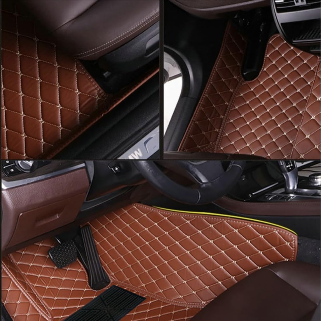 Custom Personalized Floor Mats for Cars，Luxury Full Coverage All Car Floor Mats，Anti-Slip Leather Car Mat Set ，Custom Floor Mats for 99% of Cars, Trucks & SUVs. (Red Dual Color)