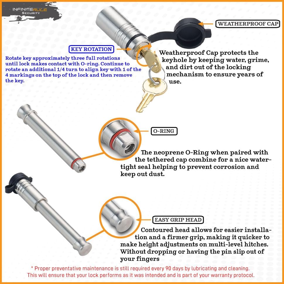 61671 | 3 Pack, Keyed Alike, Receiver Locks for 2" Receiver - Class III & IV