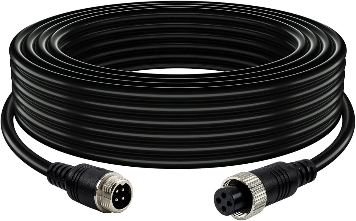50FT Car 4-Pin Aviation Video Extension Cable，15m Car Video Extension Cable for CCTV Rearview Camera Truck Trailer Camper Bus Motorhome Vehicle Backup Monitor Waterproof Shockproof System