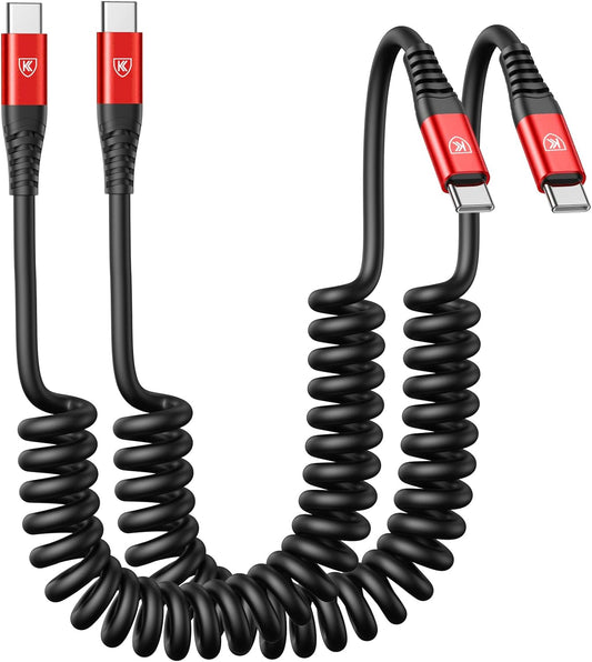 USB C Cable 3ft 2Pack USB C to USB C Charger Cable for Car, Coiled Type C Fast Charging Cable for iPhone 16/15/Plus/Pro/Pro Max/MacBook Pro 2020/iPad Pro 2020/iPad Air 4/Samsung Galaxy S23-Red