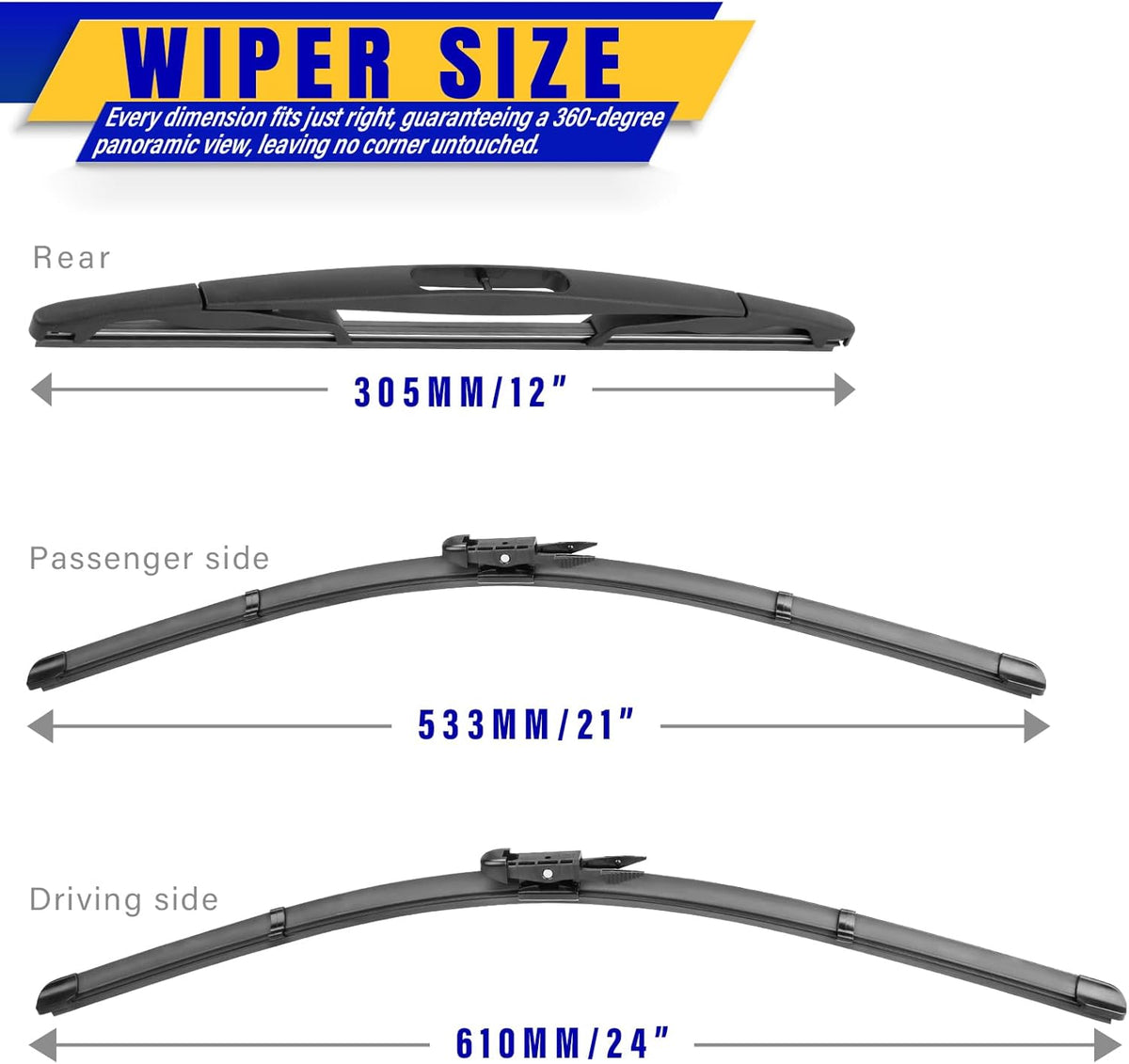 3 wipers Replacement for 2012-2017 Buick Enclave, Windshield Wiper Blades Original Equipment Replacement - 24"/21"/12" (Set of 3) Pinch Tap