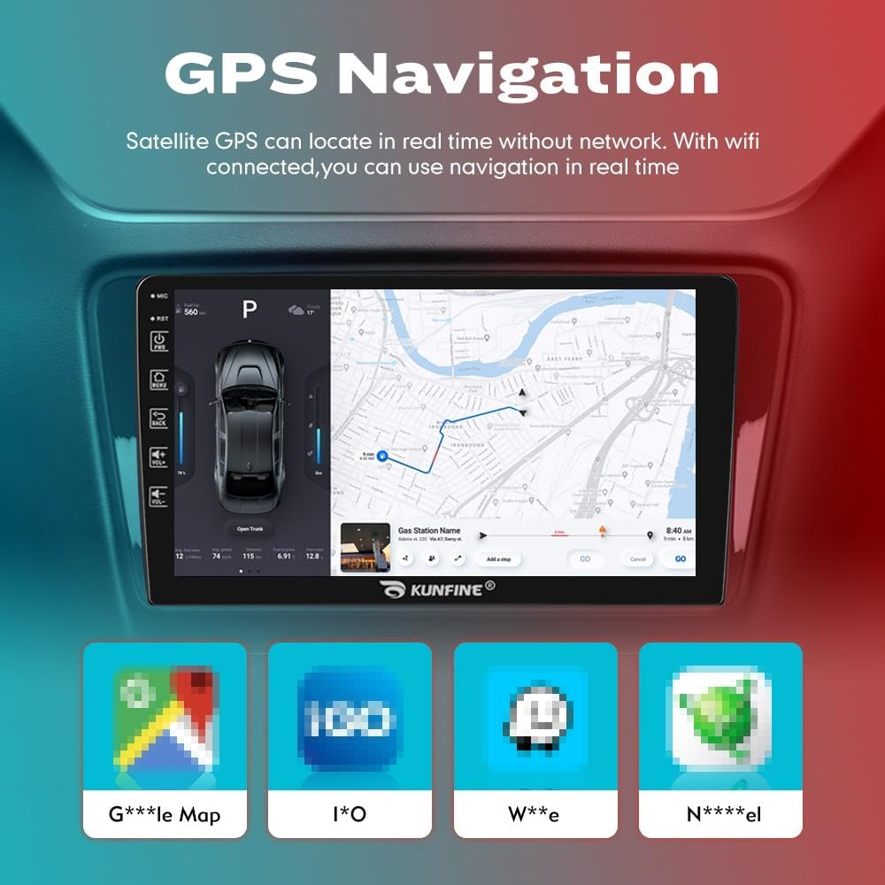 Kunfine Car CarPlay Android Auto Navigation Stereo GPS Radio Reverse Camera Display 9" IPS Touchscreen Headunit Tablet Pad Media Player For Peugeot 301 2013-2022, if Applicable Octa Core 3G+32G Silver