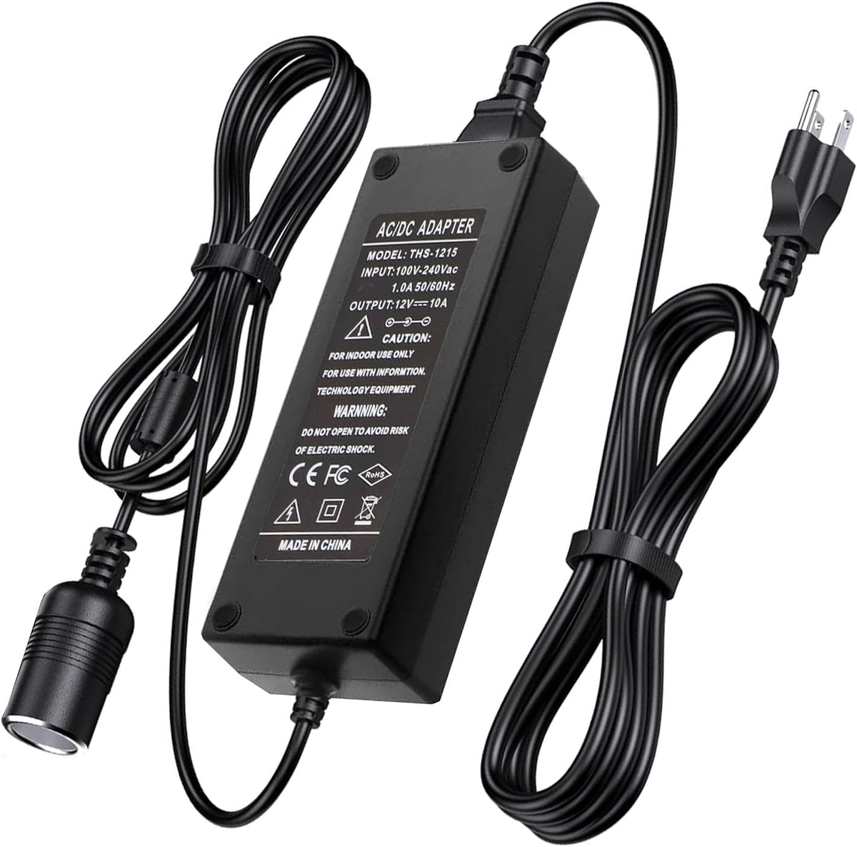 110V-240V to 12V 120W/10A Car Cigarette Lighter Socket AC/DC Power Supply Adapter for Car Inflator Refrigerator Vacuum Cleaner Stand-up Paddleboard (SUP) Pump