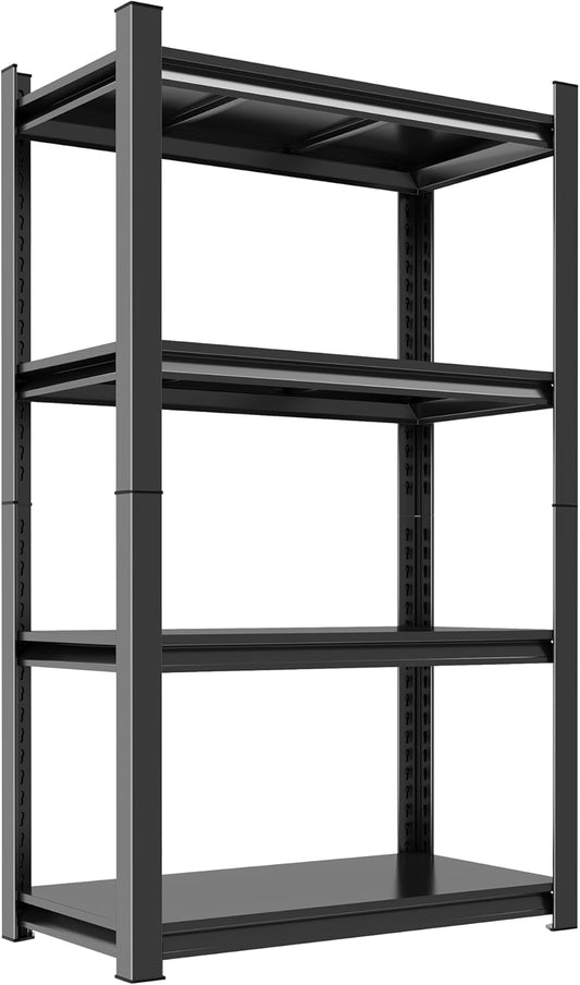 59"H Garage Shelving Heavy Duty Rack, 2400 LBS Large Capacity 4 Tier Adjustable Storage Shelves, Metal Industrial Shelving Units Utility Shelf for Basement and Warehouse, 59"H×23.6"W×13.8"D, Black