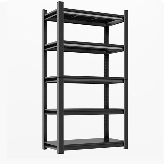 59''H Garage Shelving Heavy Duty Rack, 3000 LBS Extra Large Capacity 5 Tier Adjustable Storage Shelves, Metal Industrial Shelf Units for Garage, Basement and Warehouse, 59''H×31.5''W×13.78''D, Black