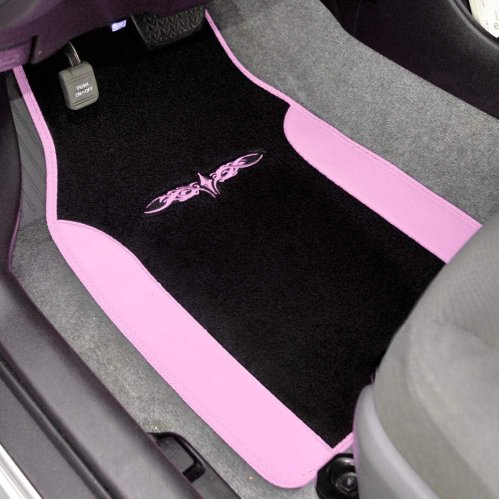BDK carXS Fresh Two-Tone Carpet Floor Mats, Tribal Tattoo Design with Vinyl Trim for Car Sedan Truck SUV, Front & Rear Set of 4, Pink