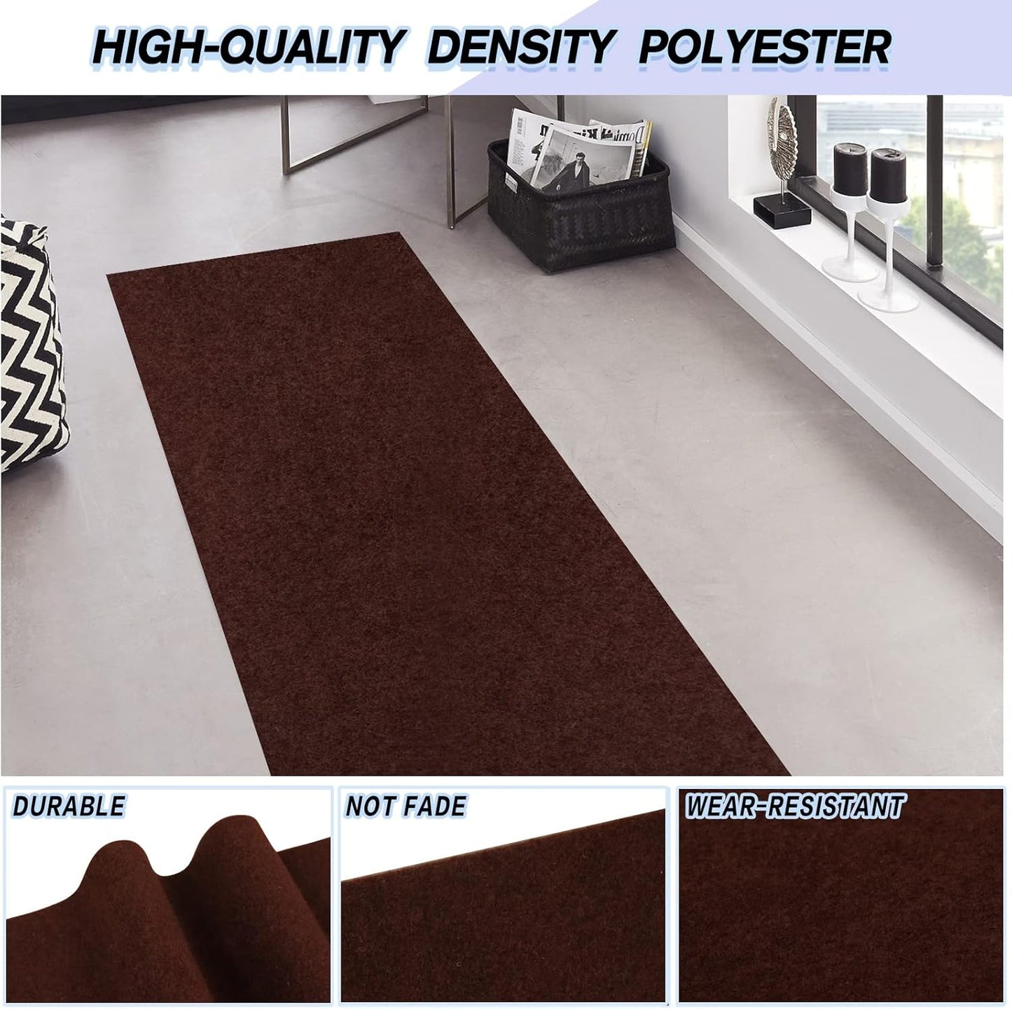Custom Size Backed Non-Slip Area Rugs Runner, Easy Clean, Waterproof Runner Rugs for Hallway Entryway, Kitchen, Laundry, 2FT x 27FT, Brown
