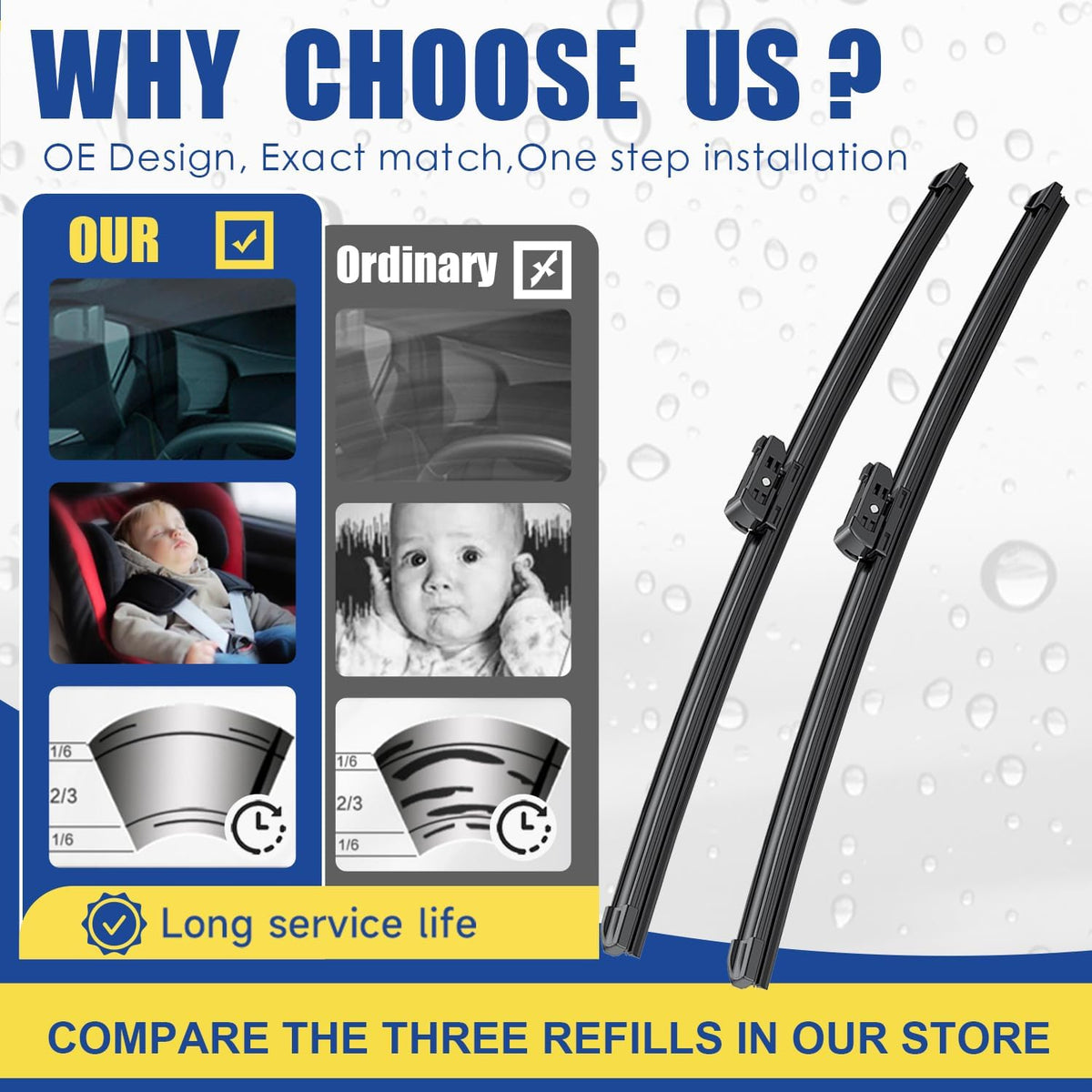 2 wipers Factory Replacement For Tesla Model 3 Model Y 2017-2021, Audi A3 A3 Quattro S3 VW Arteon Original Equipment Replacement Windshield Wiper Blades Set - 26"+19" (Set of 2) Top lock