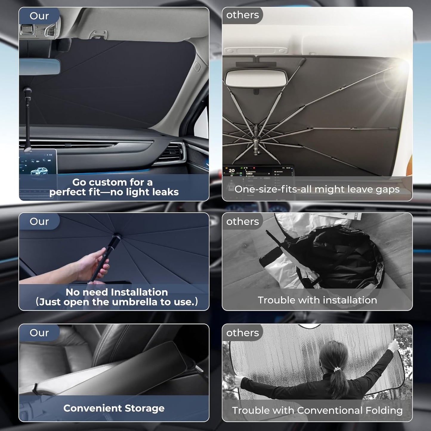 Windshield Sun Shade Umbrella: Custom Fit for 2015-2024 Nissan Murano S/SV/SL/Platinum (Z52) - Foldable Front Window Sunshade, UV & Heat Protection, Keeps Mid-Size Crossover SUV Cool