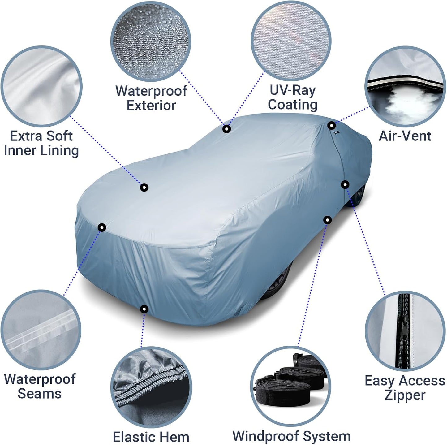 iCarCover Premium Car Cover for 1961-1963 Pontiac Tempest Wagon Heavy Duty Waterproof All-Weather Automobiles Custom Fit Indoor Outdoor UV Snow Protection Covers with Straps and Bag