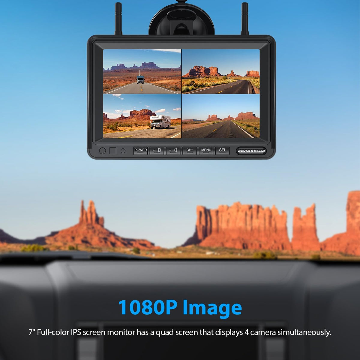 4 Cameras Wireless RV Backup System with 7-Inch Monitor, 2 Rear Sharkfin 2 Side Cameras, IR Night Vision, IP69k Waterproof Recording, Compatible with Furrion Pre-Wired RV Truck Trailer BW4