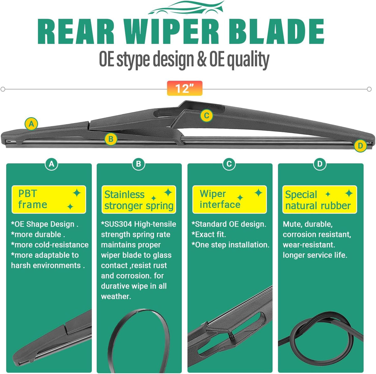 26" 19" 12" Windshield Wiper Blades Replacement for Infiniti QX60 2022 2023 2024 2025 QX 60 Premium All Weather Front Rear Wipers Set - OEM Quality (Pack of 3)