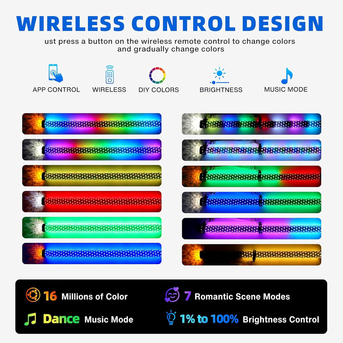 2Pack 3FT Fat Whip Lights,RGB Led Whip Lights for Side by Side with Strobe Light RGB Chasing Lighted Music Antenna Whips W/App & Remote Control for UTV ATV RZR Can-Am SXS Polaris Offroad Truck