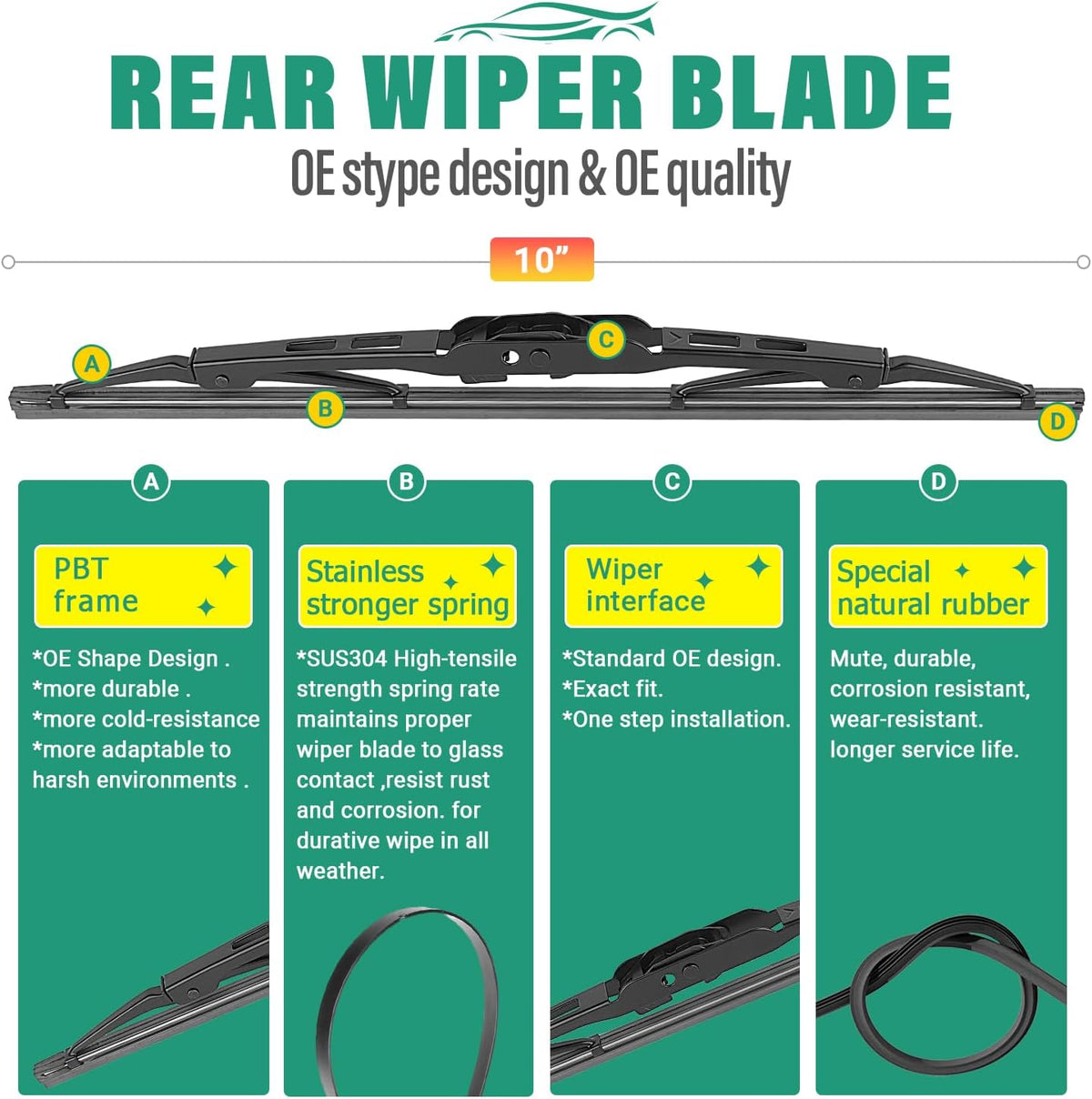 21" 21" 10" Windshield Wiper Blades Replacement for Jeep Patriot 2007-2017 Premium All Weather Front Rear Wipers Set - OEM Quality (Pack of 3)