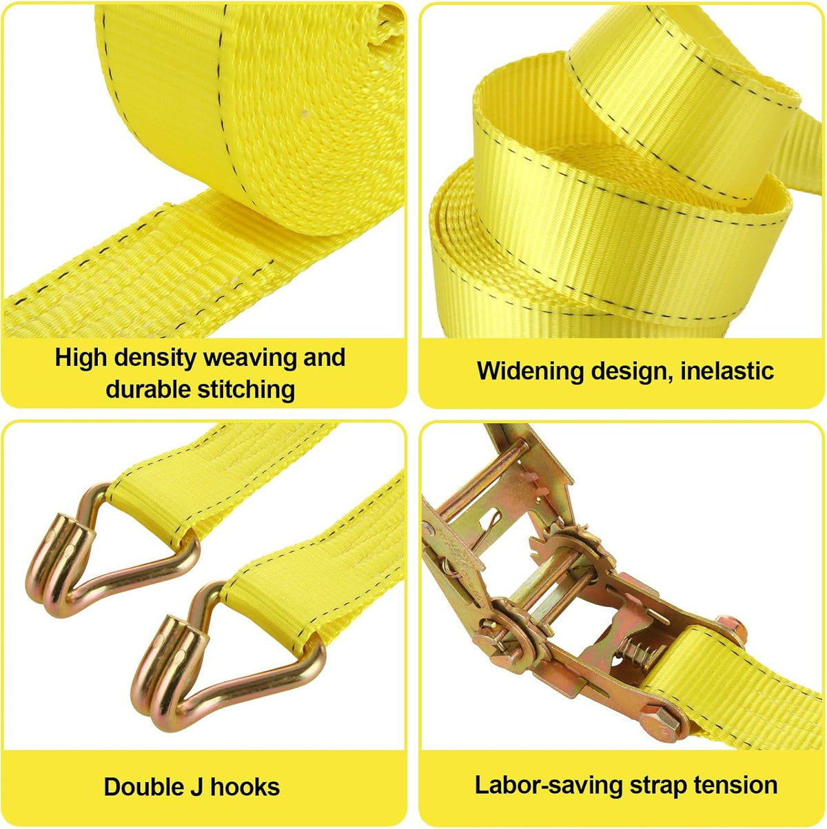 4 Pack 2 Inch Ratchet Straps Heavy Duty 20ft Tie Down Straps Ratchet with Double J Hook, 10000 LBS Break Strength, Cargo Ratchet Straps for Moving, Truck, Trailers, Motorcycles, Kayaks, Car Roof