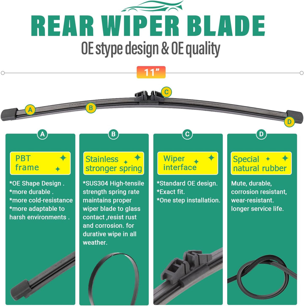 22" 22" 11" Windshield Wiper Blades Replacement for Ford Expedition 2018 2019 2020 2021 2022 2023 Premium All Weather Front Rear Wipers Set - OEM Quality (Pack of 3)
