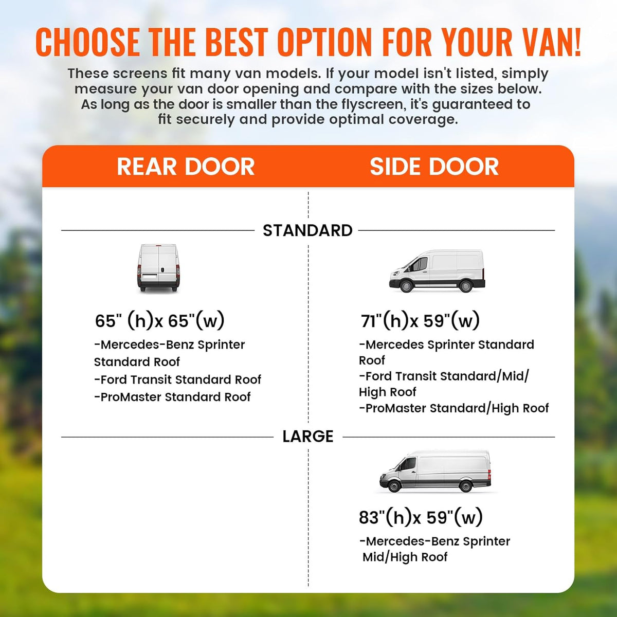 65''H x 65''W Van Bug Screen Universal Size Rear Door Window Covers with Magnetic Closure Car Window Screens for Camping Fits Standard Roof Mercedes Sprinter Ford Transit and RAM Promaster