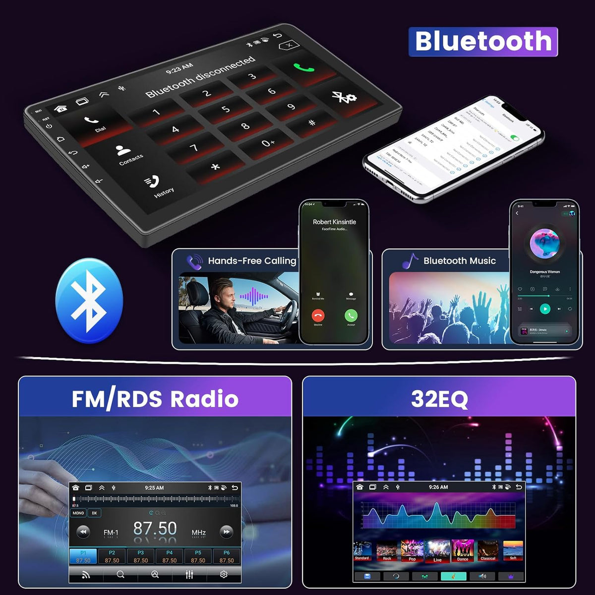 8 Core 4G+64G Car Stereo for Toyota Corolla EX 2007-2012 5G WiFi DSP/32EQ Wireless Carplay Android Auto, 9 Inch 1280 * 720 IPS Touch Screen Car Radio with BT 5.0/Mirror Link/GPS Backup Camera