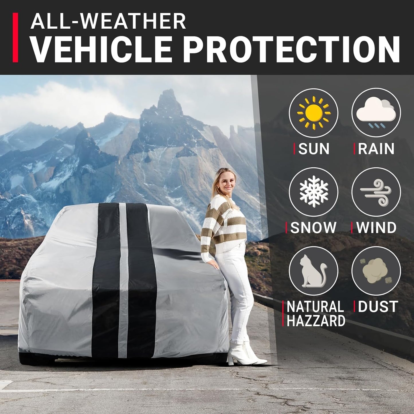 iCarCover Custom Car Cover for Pontiac Phoenix (1980-1984) Waterproof All-Weather Rain Snow UV Sun Protector Full Exterior Indoor Outdoor Car Cover (Stripe - Gray/Black)