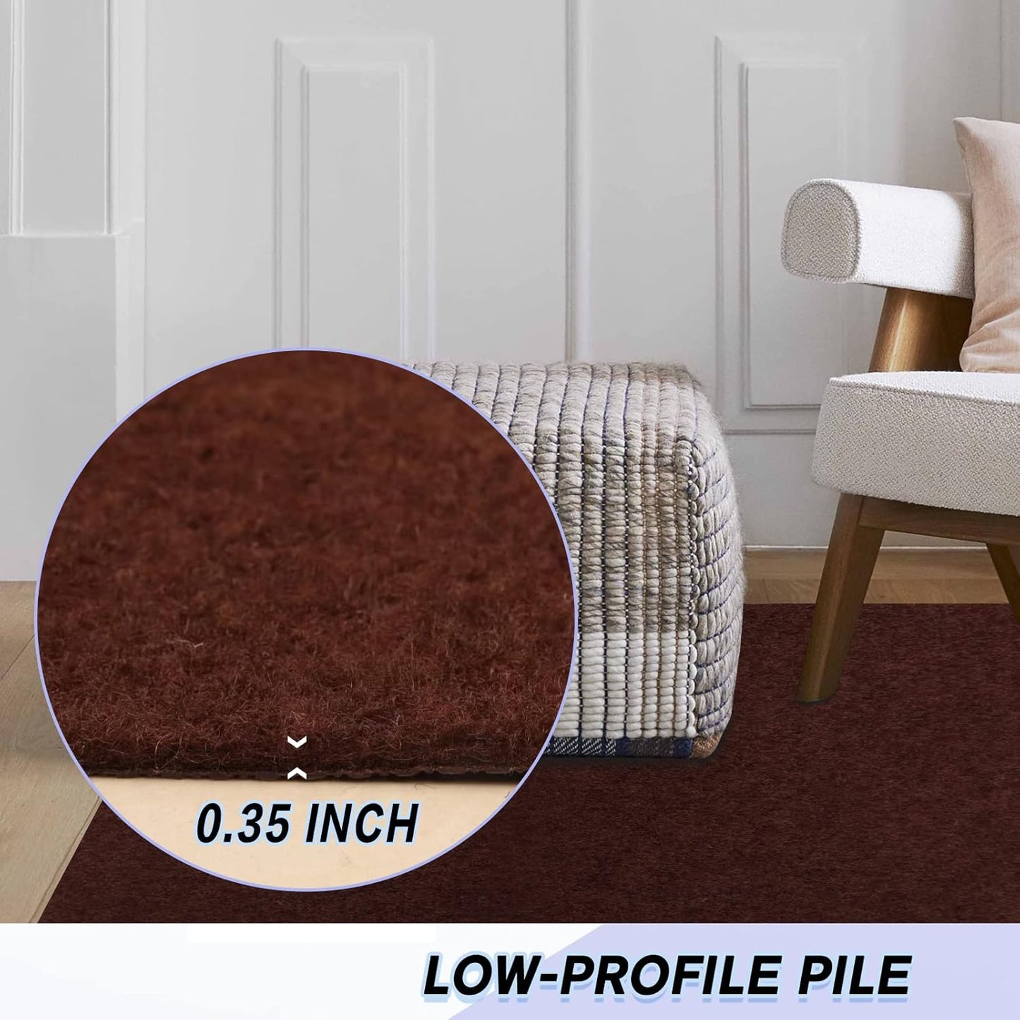 Custom Size Backed Non-Slip Area Rugs Runner, Easy Clean, Waterproof Runner Rugs for Hallway Entryway, Kitchen, Laundry, 4FT x 65FT, Brown