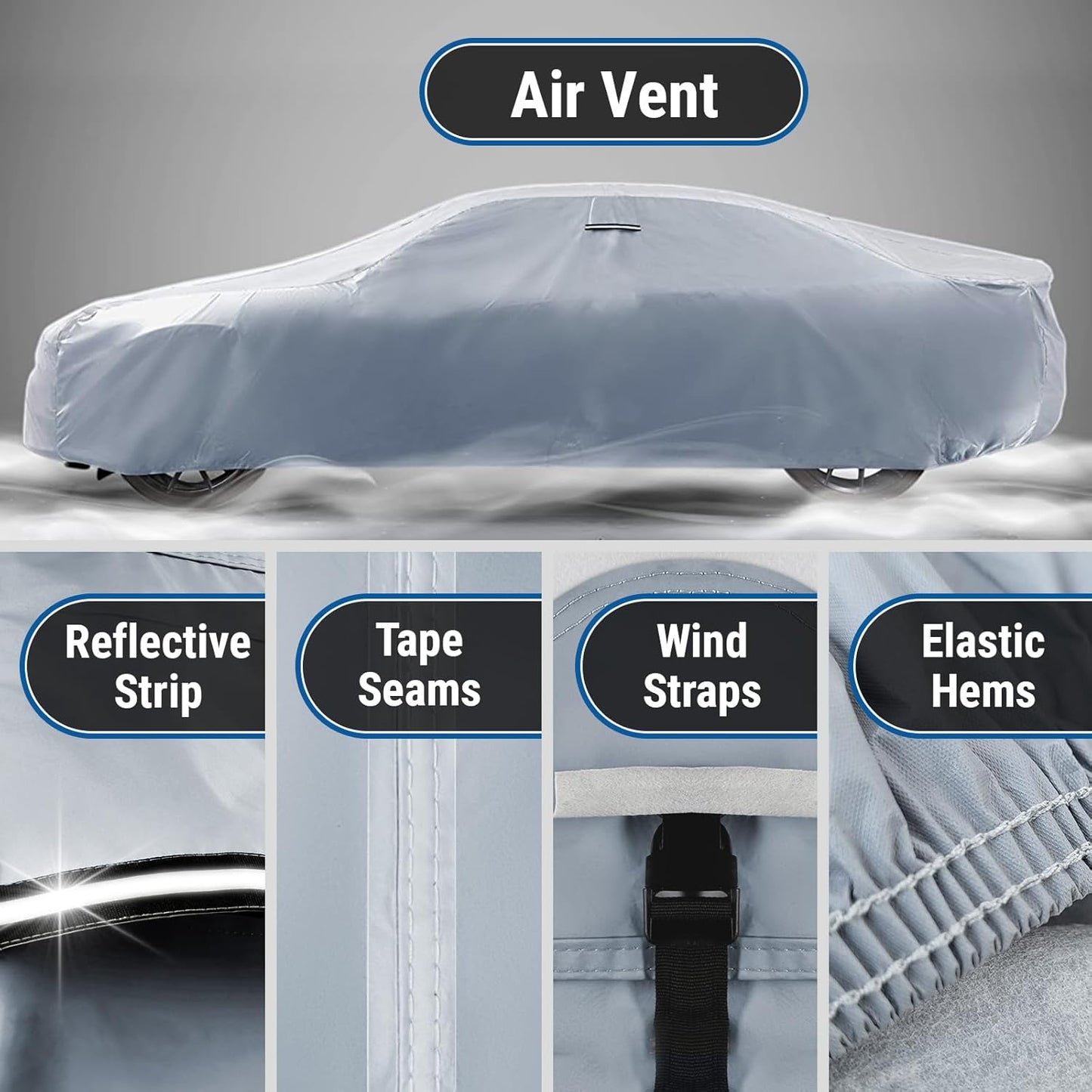 iCarCover Custom Car Cover for Pontiac Catalina (1959-1970) Waterproof All-Weather Rain Snow UV Sun Protector Full Exterior Indoor Outdoor Car Cover (Stripe - Gray/Black)