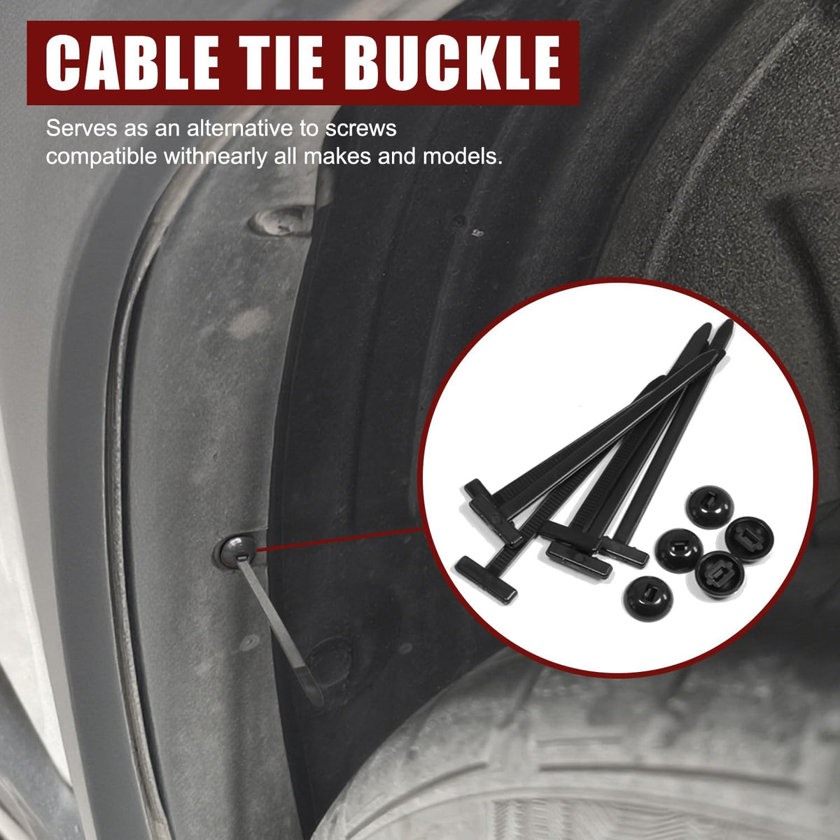 200Pcs Nylon Universal Cable Tie Buckle - Heavy Duty Self-Locking Push Pin Design with Button, UV Resistant Fasteners for Car Repair (Fender, Bumper, Trunk Liner), Wire Bundling, Home & Garage