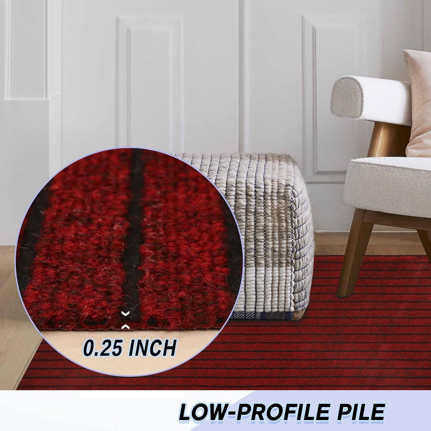 Custom Size Backed Non-Slip Area Rugs Runner, Easy Clean, Waterproof Runner Rugs for Hallway Entryway, Kitchen, Laundry, 2FT x 66FT, Red Stripe
