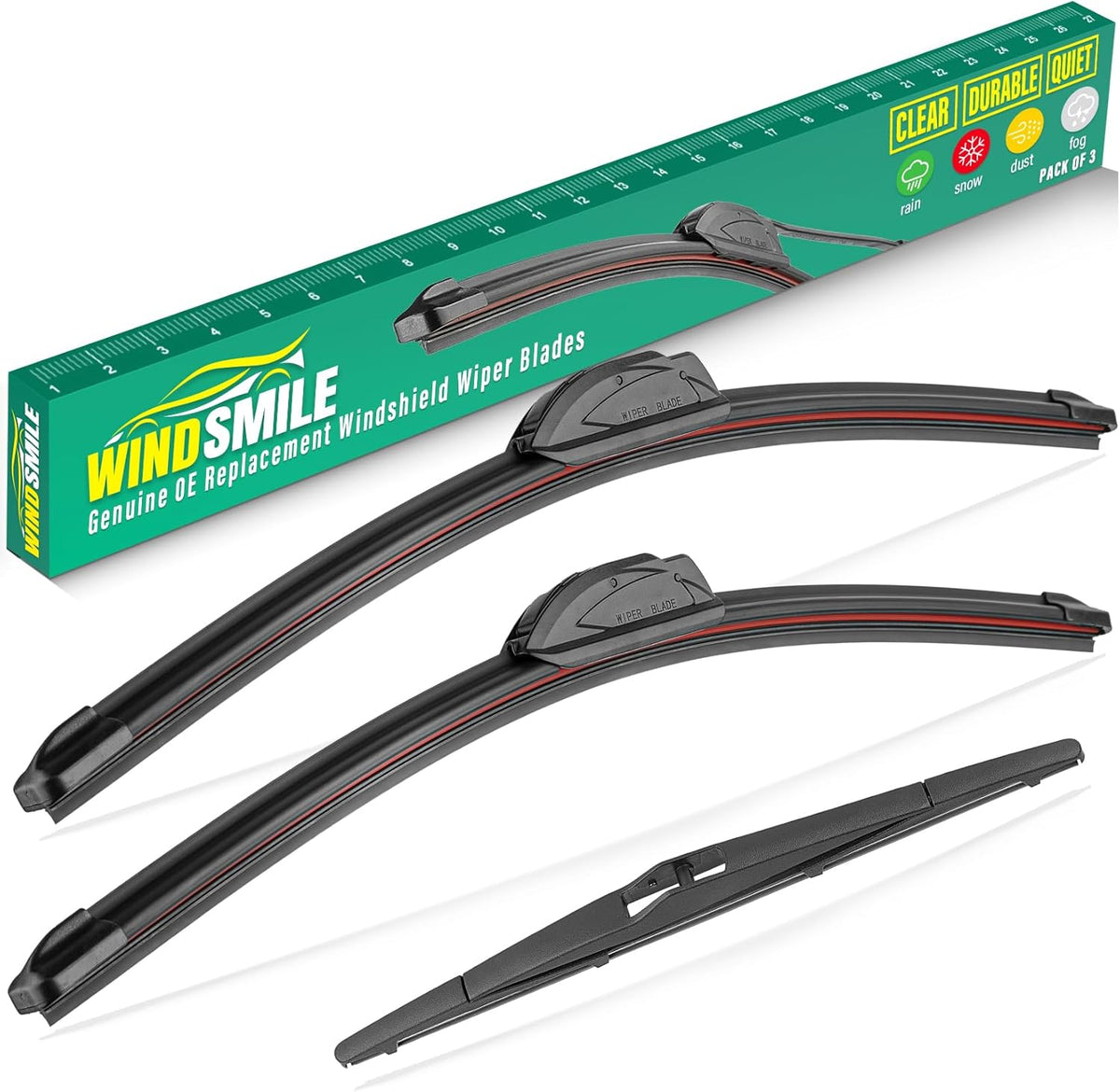 24" 18" 12" Windshield Wiper Blades Replacement for Kia Sportage 2011 2012 2013 2014 2015 2016 Premium All Weather Front Rear Wipers Set - OEM Quality (Pack of 3)