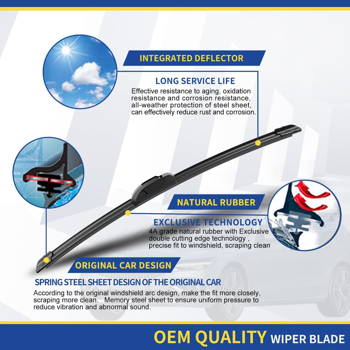 2 wipers Replacement For Fiat 500 2012 2013 2014 2015 2016 2017 2018 2019 Original Equipment Replacement Windshield Wiper Blades Set 24"+14" (Set of 2) U/J HOOK