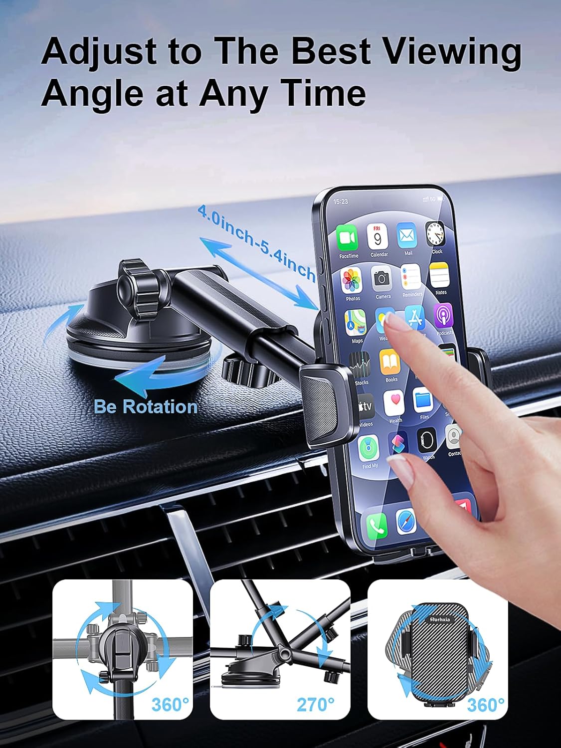 [Military-Grade 3-in-1 Blue Phone Holders for Your Car, [2025 Most Stable and Flexible Suction Cup] Vent Dashboard Windshield Cell Phone Mount Car Fit for All Phones, iPhone, Samsung