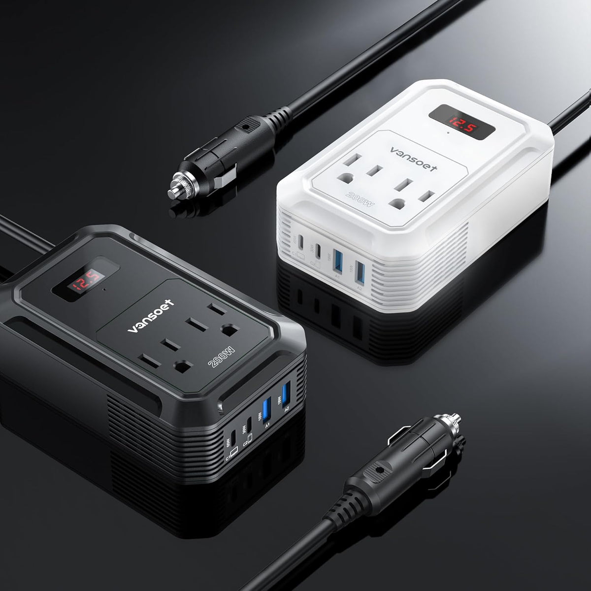 200W Car Power Inverter DC 12V to 110V AC Inverter with PD 65W/30W USB C & 2 QC 18W USB Ports & 2 AC Outlets,Car Pluɡ Adapter Outlet for Laptop/Phone/Road Trip