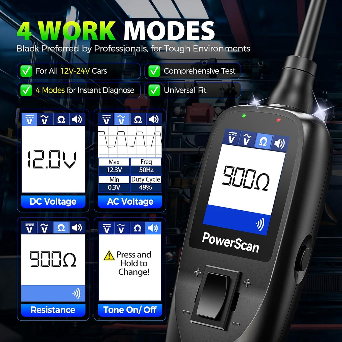2025 Autel PowerScan PS100 Power Circuit Probe Tester, 12-24V Automotive Electrical Open/Short Breaker Finder, Component Activation Test Tool, AC/DC Trailer Relay Fuse Test, 40FT Cable, for 99% Cars