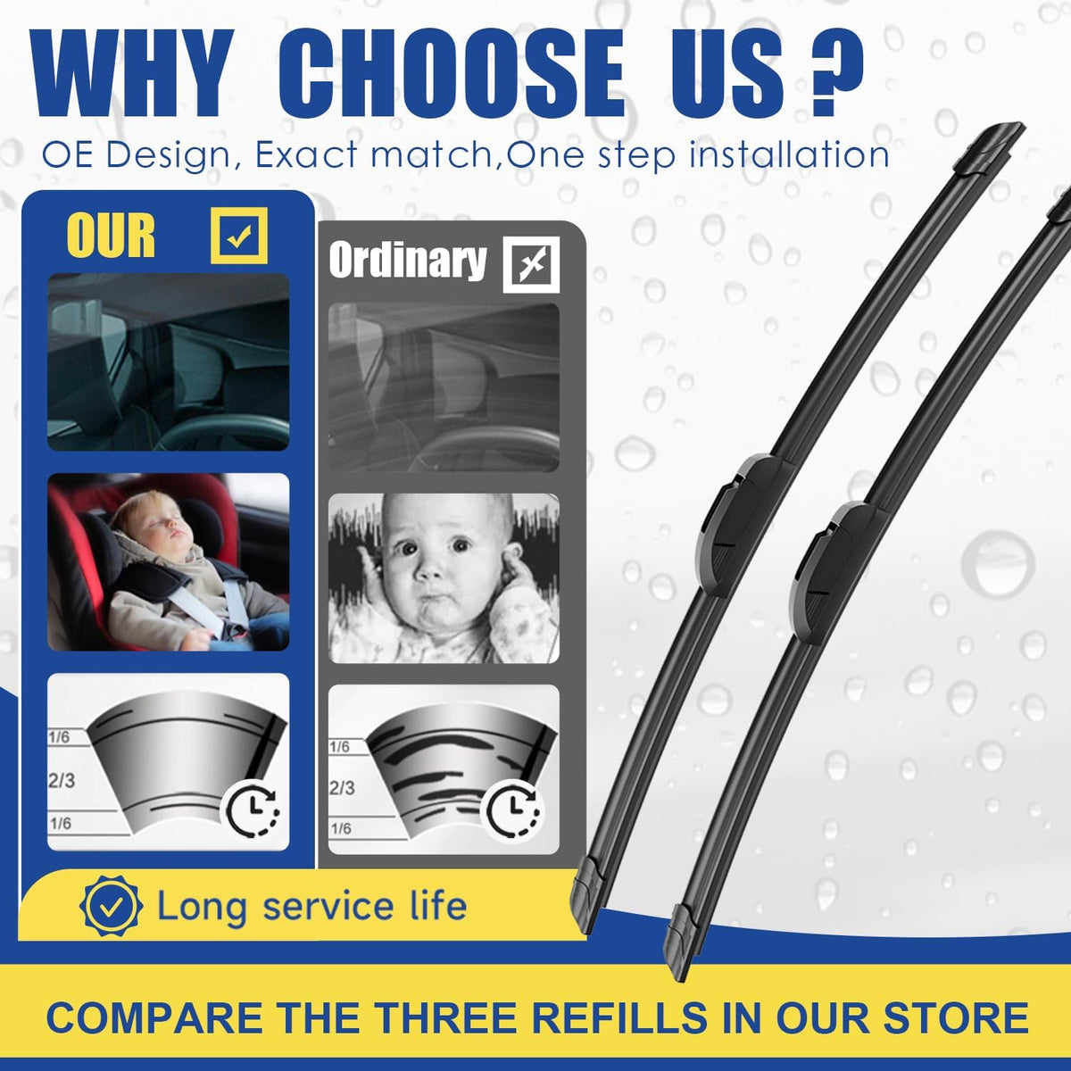 3 Wipers Factory Replacement For 2007-2014 Toyota FJ Cruiser Original Equipment Replacement Windshield Wiper Blades Set 16"+14"+14"+10" (Set of 4)