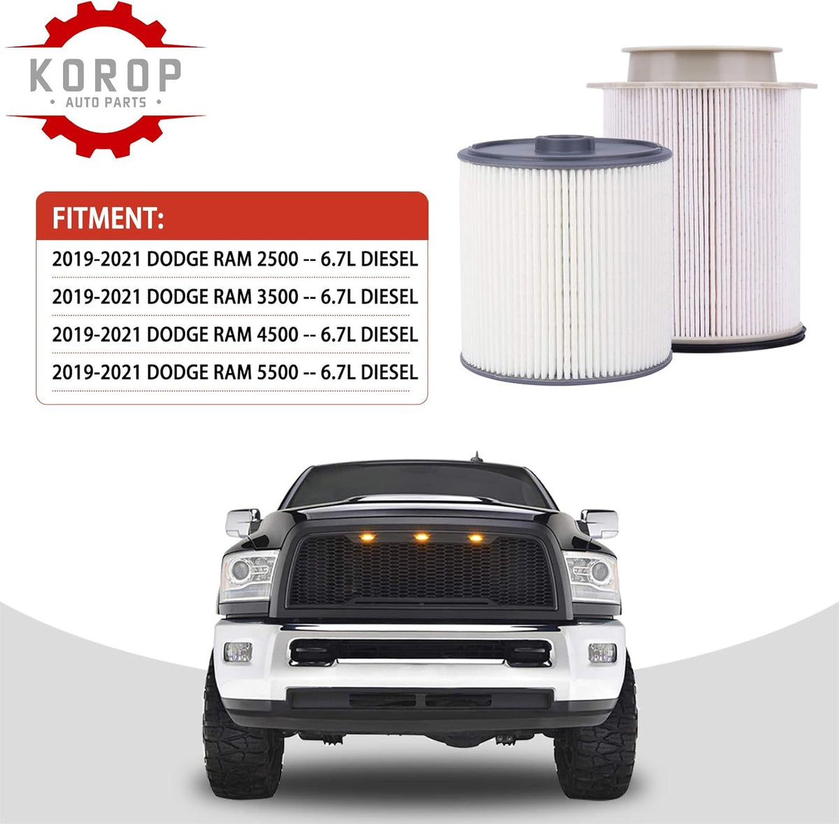 6.7 Cummins Fuel Filter Water Separator Set Fits for 2019 2020 2021 2022 2023 2024 Dodge Ram 2500 3500 4500 5500 6.7L Diesel Turbo Engines, Replaces# 68157291AA and 68436631AA