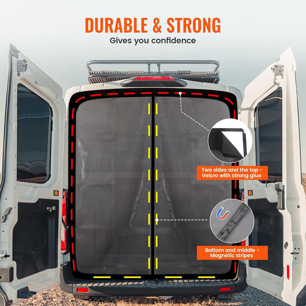 65''H x 65''W Van Bug Screen Universal Size Rear Door Window Covers with Magnetic Closure Car Window Screens for Camping Fits Standard Roof Mercedes Sprinter Ford Transit and RAM Promaster