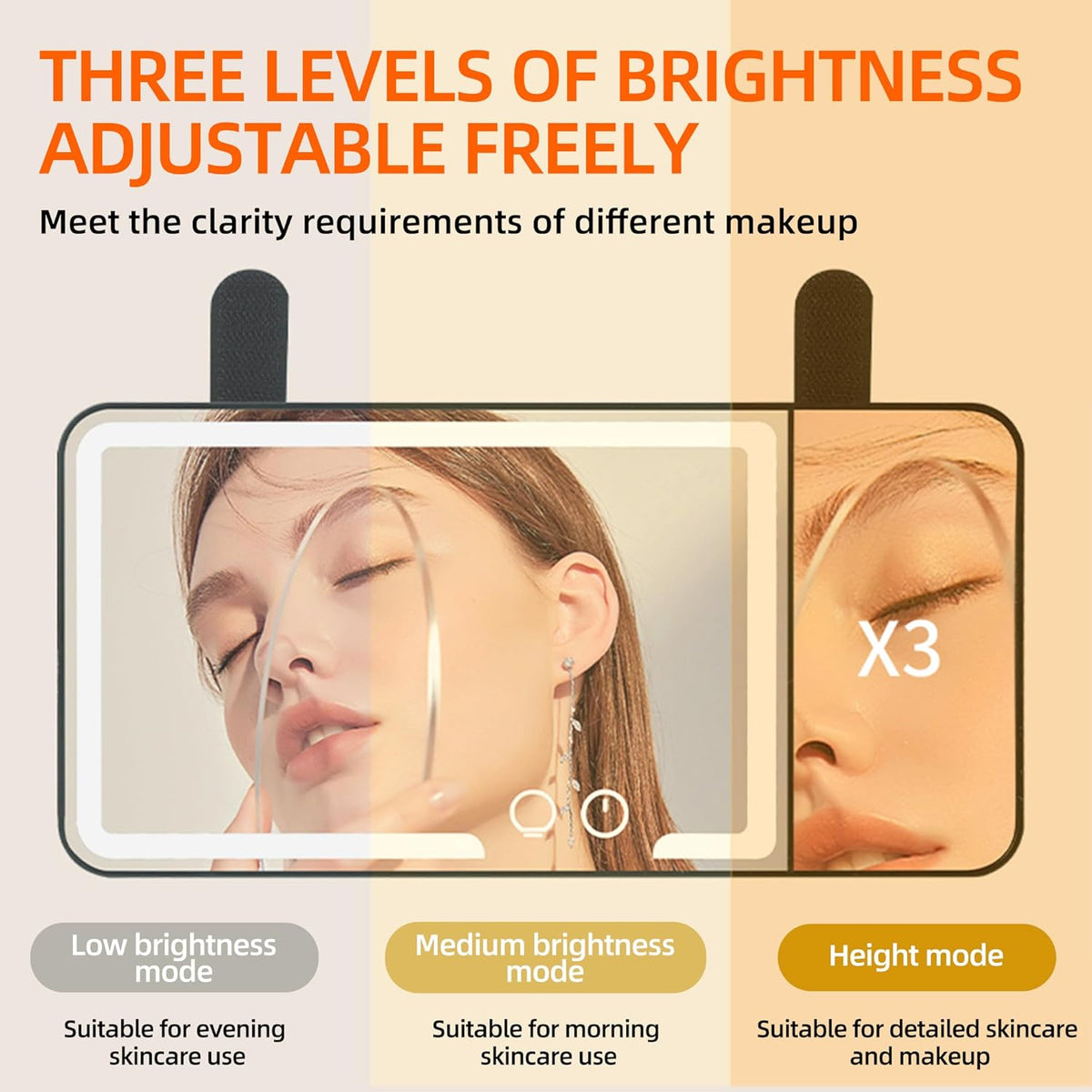 2 pack， Car Sun Visor Vanity Mirror， Rechargeable Led 3 Light Modes,Dimmable Touch Screen,Side with triple magnification mirror image (2)