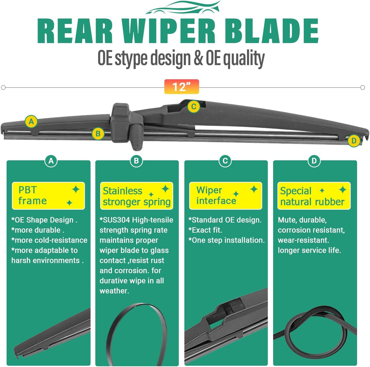 22" 20" 12" Windshield Wiper Blades Replacement for Toyota 4Runner 2003 2004 2005 2006 2007 2008 2009 4 Runner Premium All Weather Front Rear Wipers Set - OEM Quality (Pack of 3)