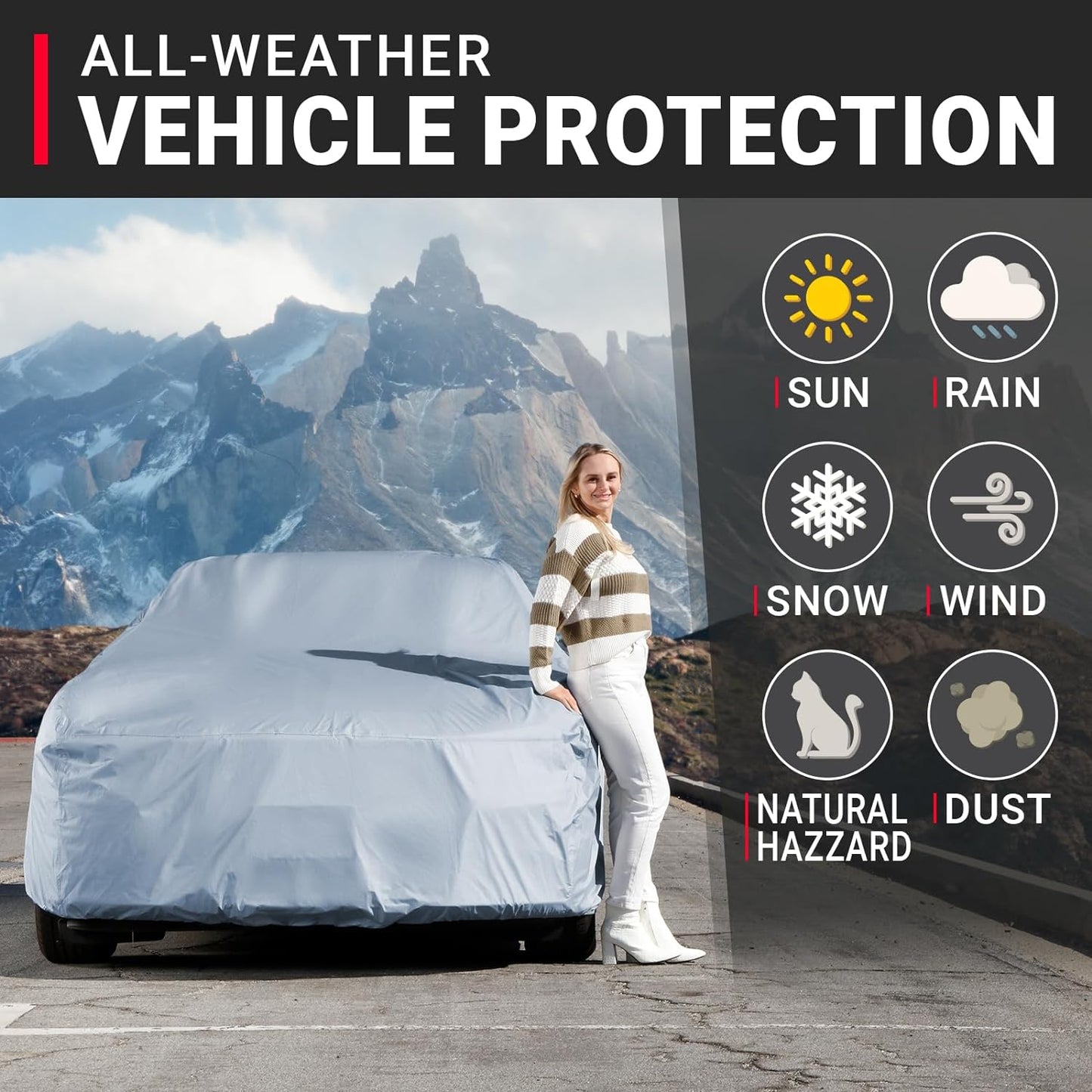 iCarCover Premium Car Cover for 1965-1970 Pontiac Parisienne Wagon Heavy Duty Waterproof All-Weather Automobiles Custom Fit Indoor Outdoor UV Snow Protection Covers with Straps and Bag