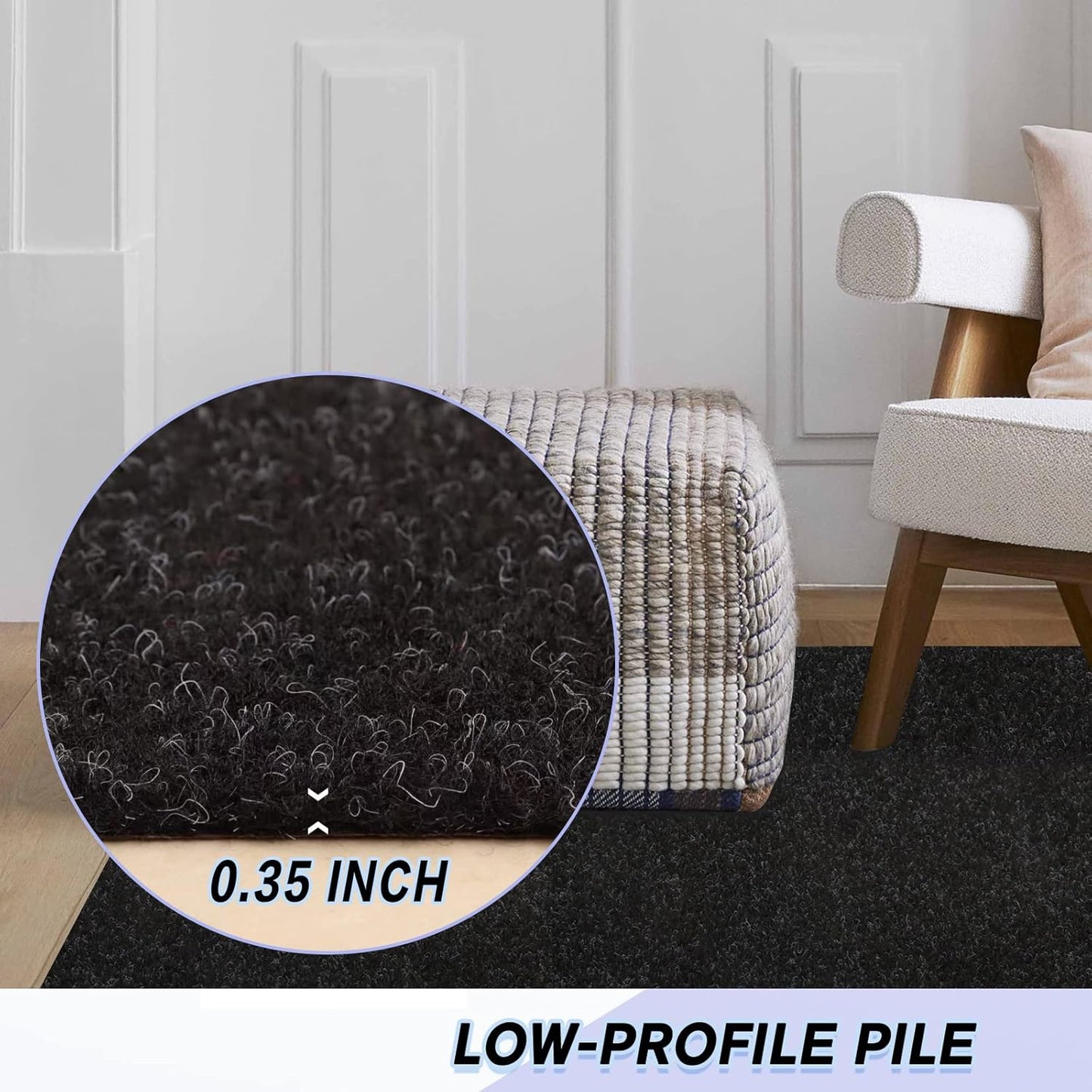 Custom Size Backed Non-Slip Area Rugs Runner, Easy Clean, Waterproof Runner Rugs for Hallway Entryway, Kitchen, Laundry, 3FT x 38FT, Black