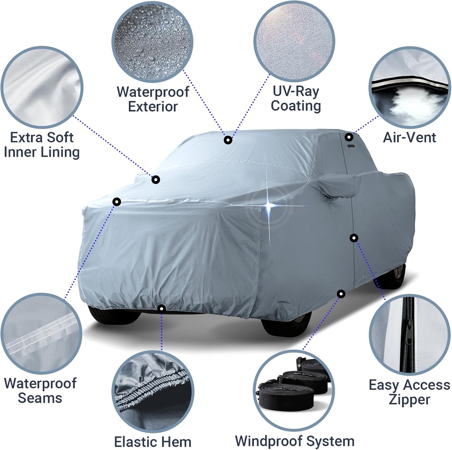 iCarCover Fits 2016-2023 Tacoma Double Cab, 5.0 ft Short Bed Toyota Truck Cover Automobiles Form-Fit Padded Full Exterior Waterproof Automobiles Protection Covers