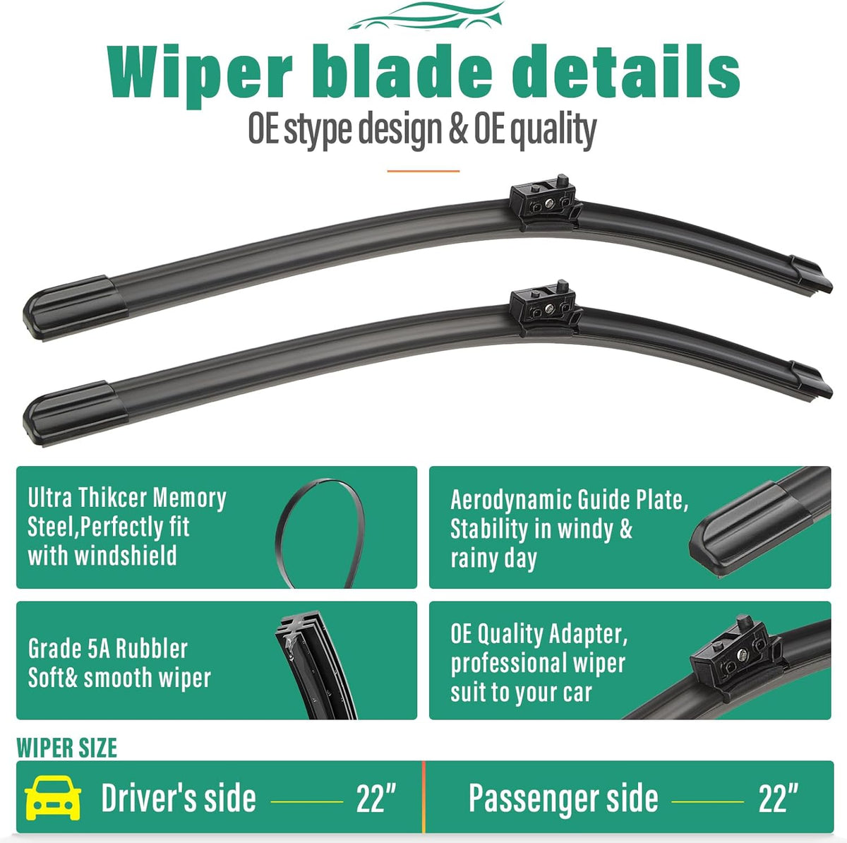 22" 22" 12" Windshield Wiper Blades Replacement for Mercedes-Benz GLC300 GLC43 GLC63 AMG 2020 2021 2022 2023 2024 GLC 300 43 63 AMG S Premium All Weather Front Rear Wipers Set-OEM Quality (Pack of 3)