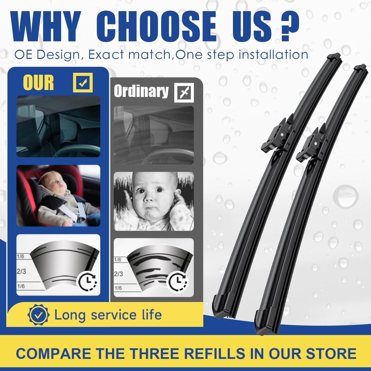 3 wipers Replacement For 2013-2017 2018 2019 Ford Escape 2012-2018 Ford Kuga 2013-2017 Ford Fusion Windshield Wiper Blades Set - Original Equipment 28"+28"+11" (Set of 3) Pinch Tab
