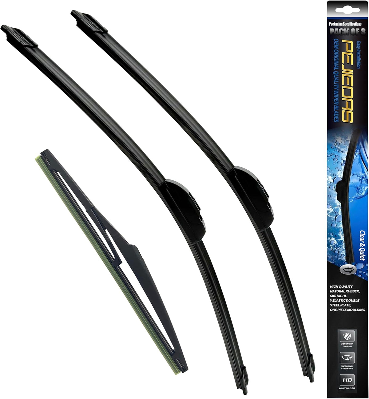 3 Wiper Blades, Front Wiper + Rear Wiper Blades for Toyota Highlander 2001-2007/Toyota RAV4 2001-2005 (22 inch + 19 inch + 12 inch) OE Original Style