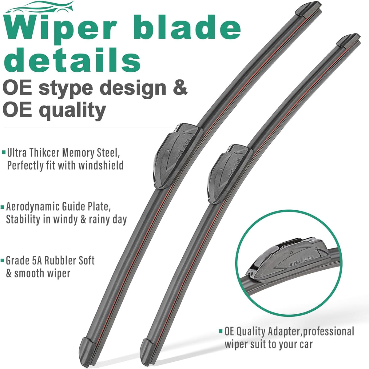 24" 18" 14" Windshield Wiper Blades Replacement for Subaru Forester 2009 2010 2011 Premium All Weather Front Rear Wipers Set - OEM Quality (Pack of 3)