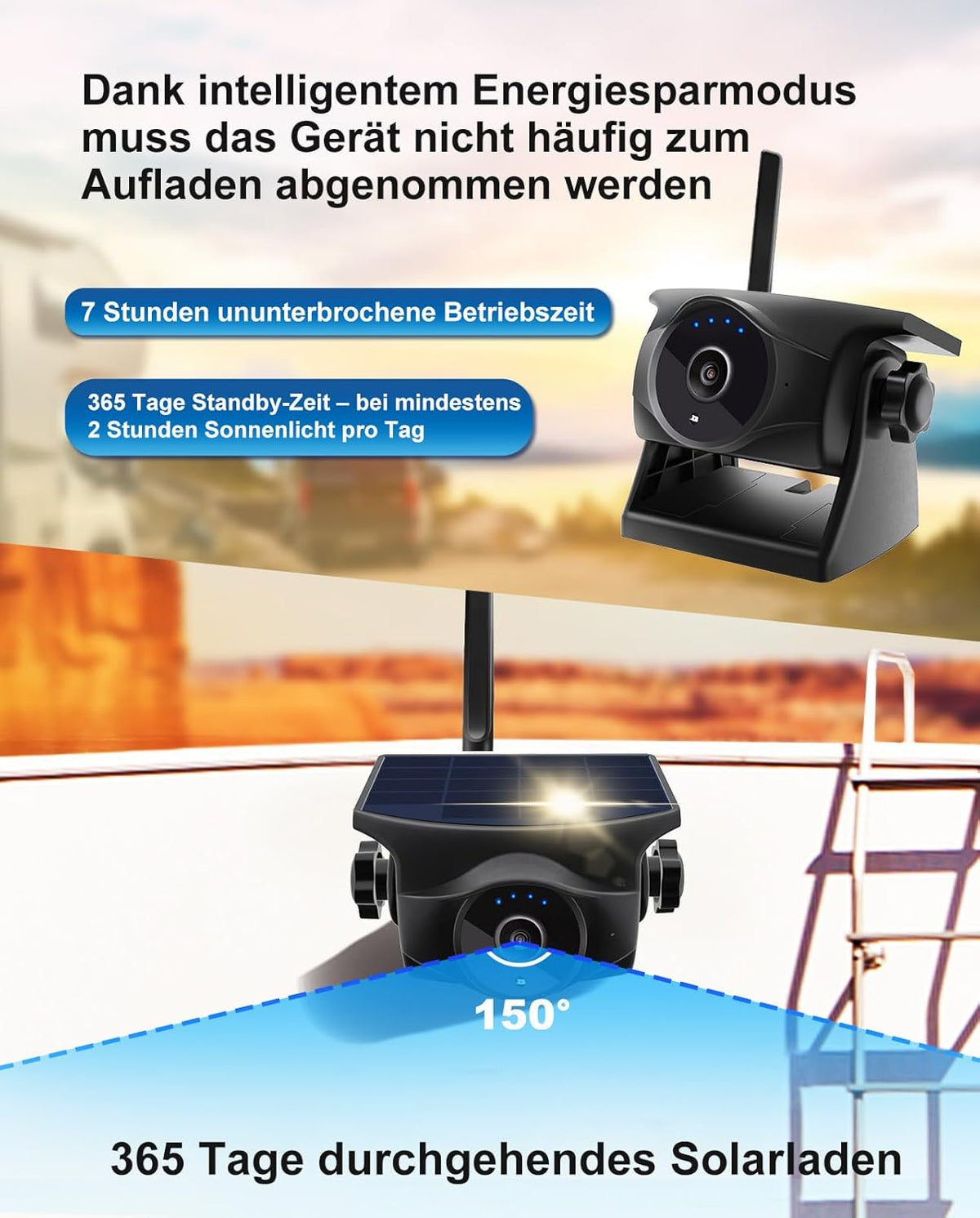 1080P Solar Wireless Backup Camera - Magnetic Hitch Rear Front Camera with Night Vision, 365-Day Standby, Waterproof, Rechargeable Battery for Horse Trailer RV Truck Car for Phone Pad Android